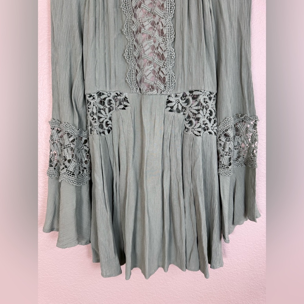 Free People Sunkissed Mini Dress in Light Sage Green size 4 Lace Details $118 - Picture 7 of 12